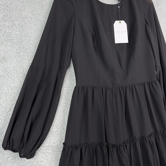 Dress the Population Paola Black Chiffon Mini Dress Blouson Sleeve Tiered NWT - Picture 13 of 15